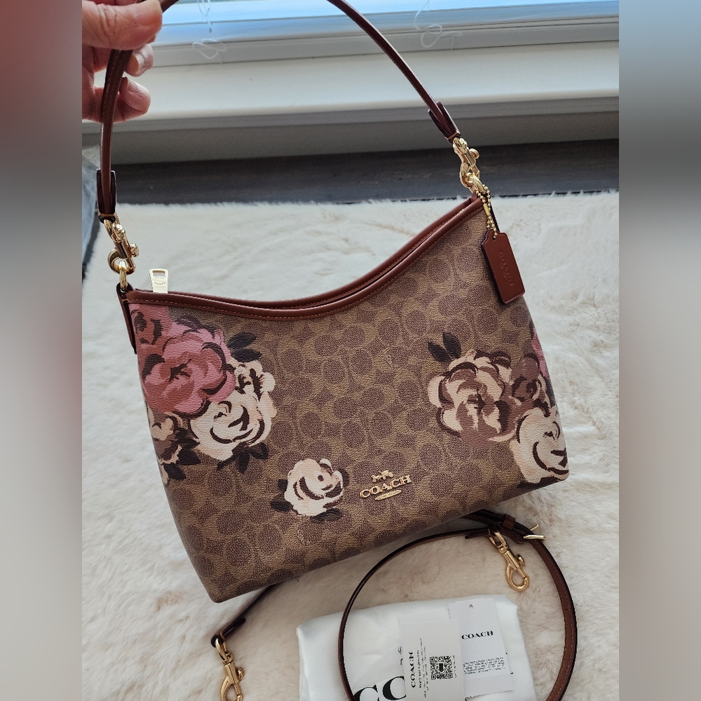 ❤️Coach Signature Floral Shoulder Bag in Brown and Pink - Picture 7 of 10